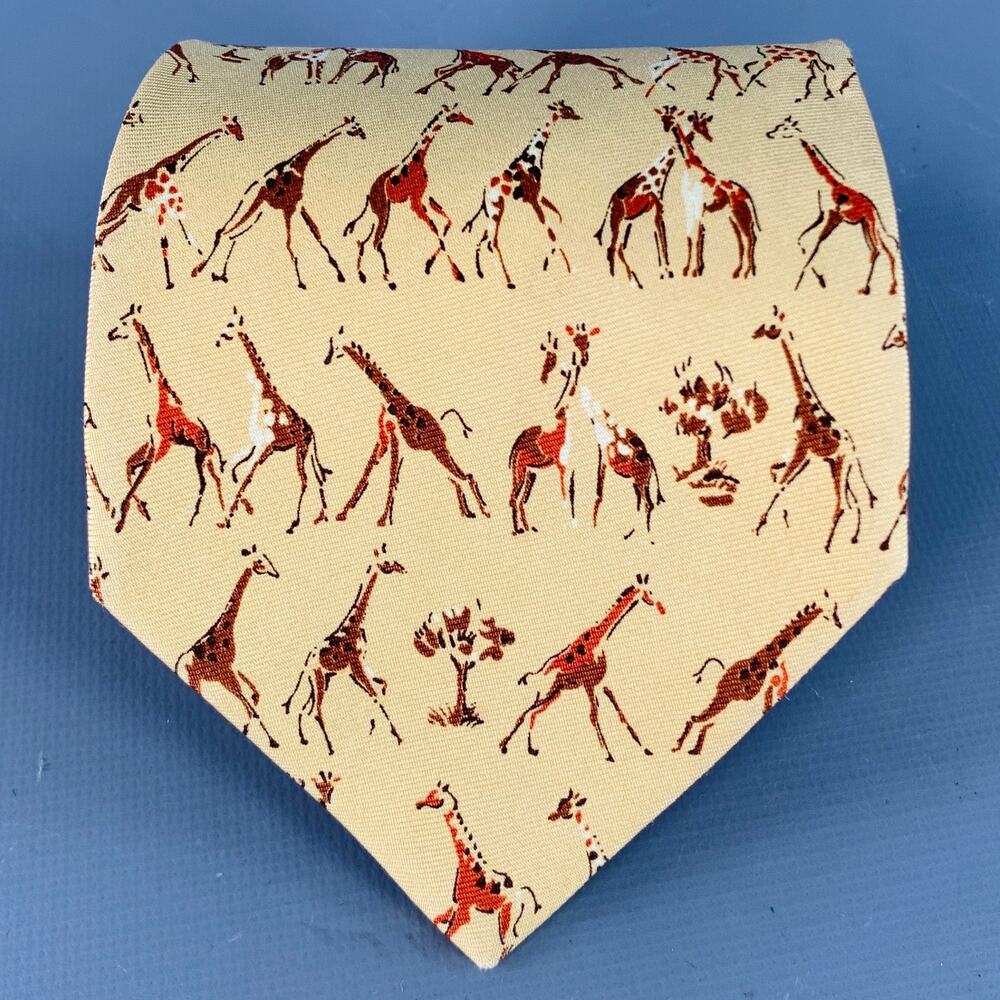 ERMENEGILDO ZEGNA Yellow Red Orange Giraffe Silk Twill Tie